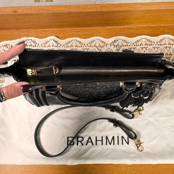 Brahmin Black Croc-Embossed Melbourne Priscilla Satchel - Picture 7 of 12